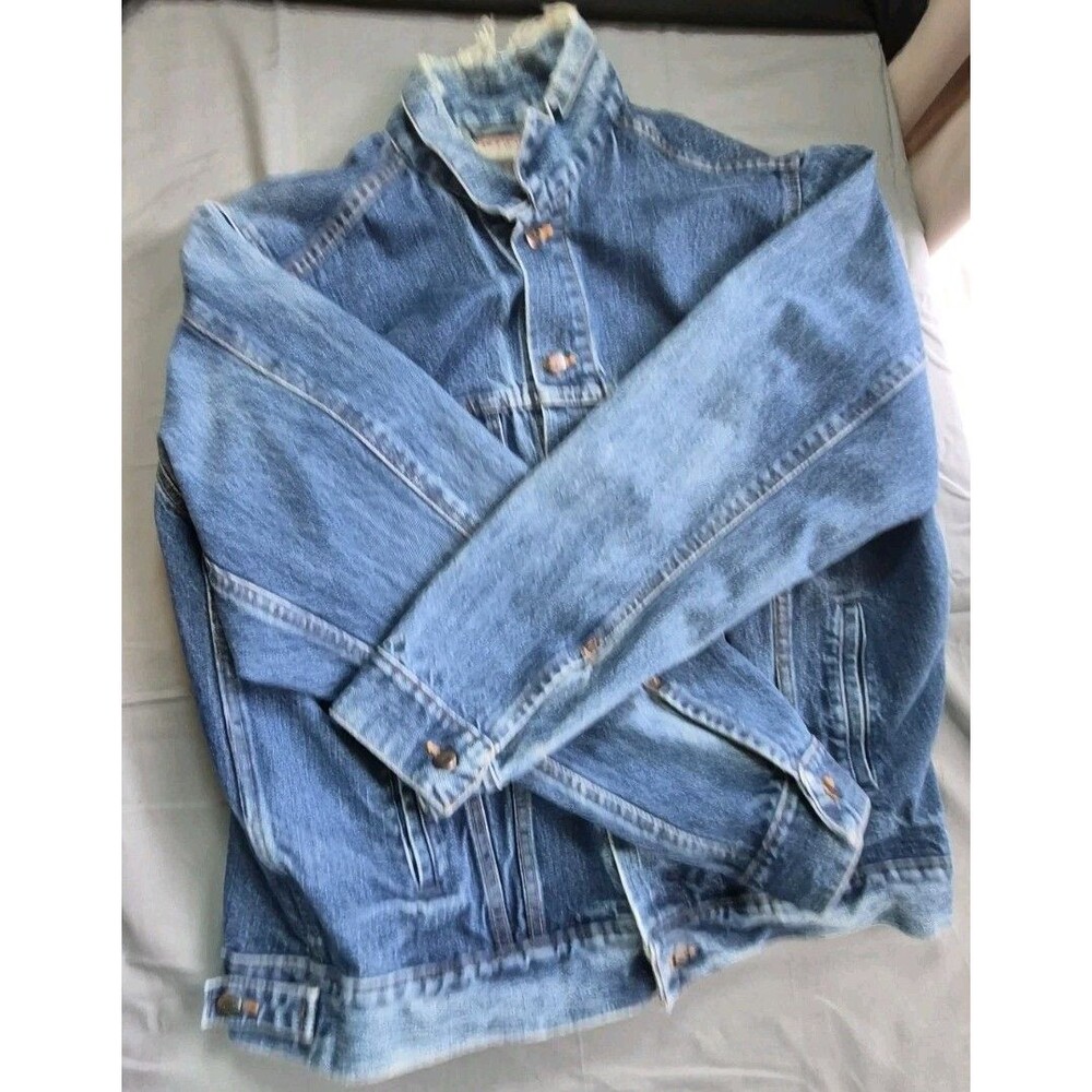 Vtg 80s Stagecoach Big Man Denim Trucker Jacket Mens Size XL Distressed